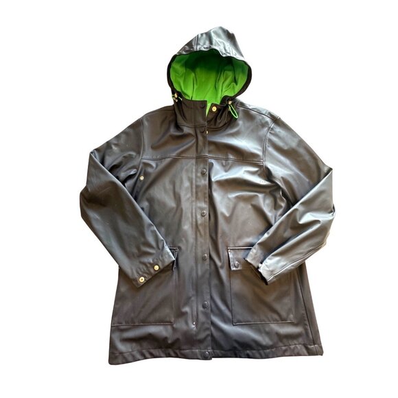 Lands' End Jackets & Blazers - Lands End Hooded Rain Jacket Womens M 10-12 Rubberized Waterproof Green Lining